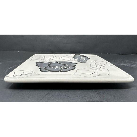 LAURIE GATES ANNA BLOOM BLACK Square Salad Luncheon Plate ~ Black Gray Flowers - Picture 8 of 9